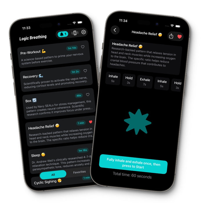 The Logic Breathing app on two phones